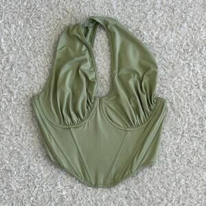 MICAS Women’s Sage Green One-Shoulder Halter Corset Top Tunic (size M)